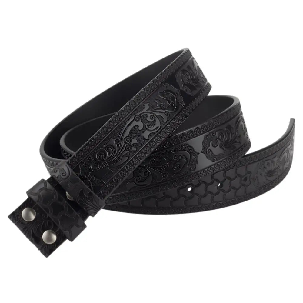 Black embossed leather belt from the Black Patterned Ashtray and Embossed Leather Belts Set