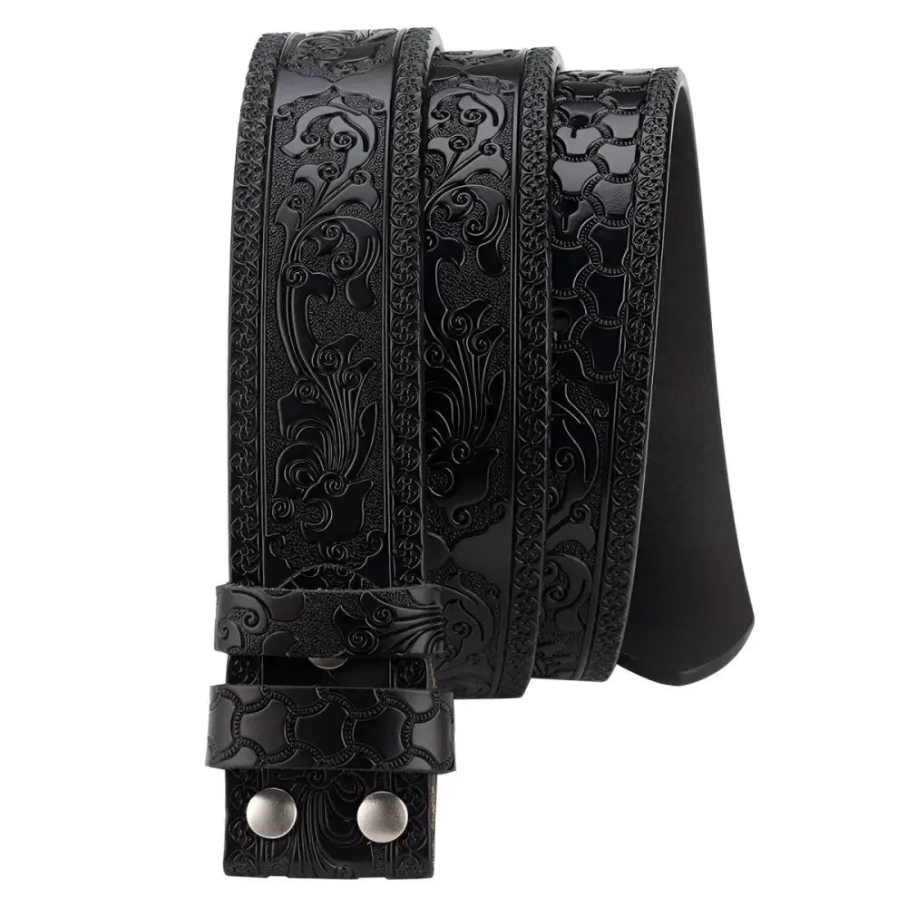 Black embossed leather belt from the Black Patterned Ashtray and Embossed Leather Belts Set