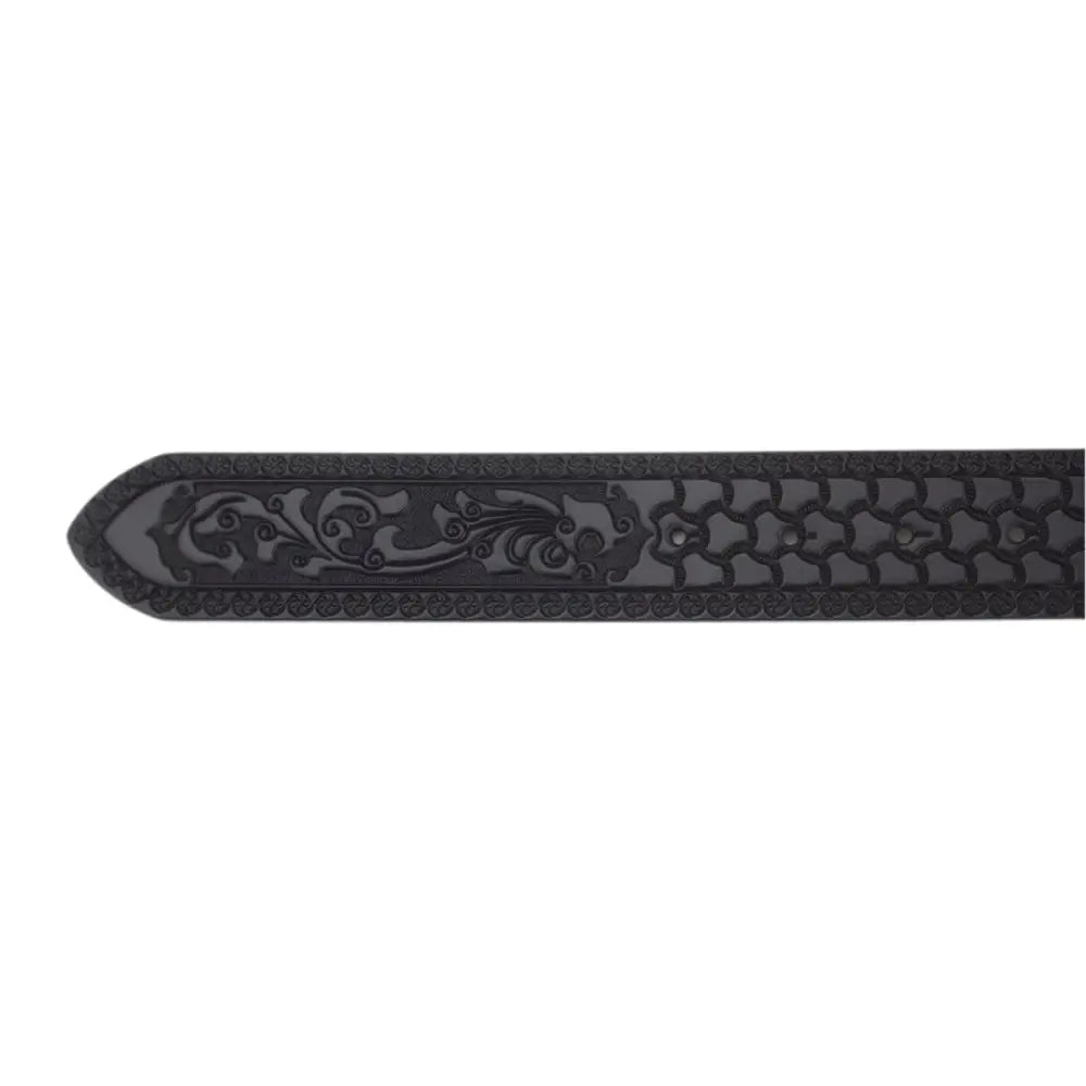 Black patterned leather belt from the Black Patterned Ashtray and Embossed Leather Belts Set