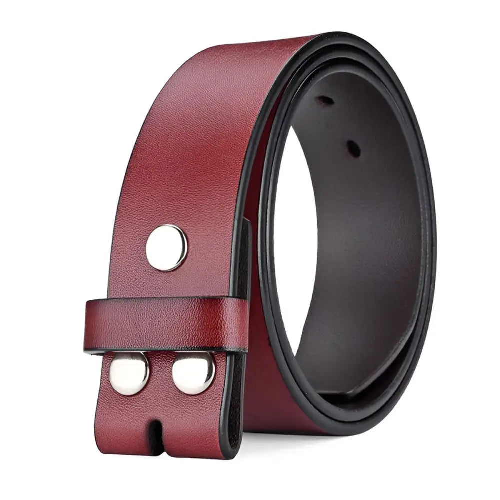 Maroon leather belt without buckle from Leather Belt with Snap Closures and Silver Hardware