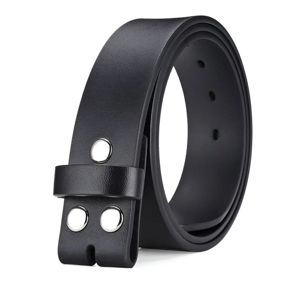 Black leather belt without buckle from Leather Belt with Snap Closures and Silver Hardware