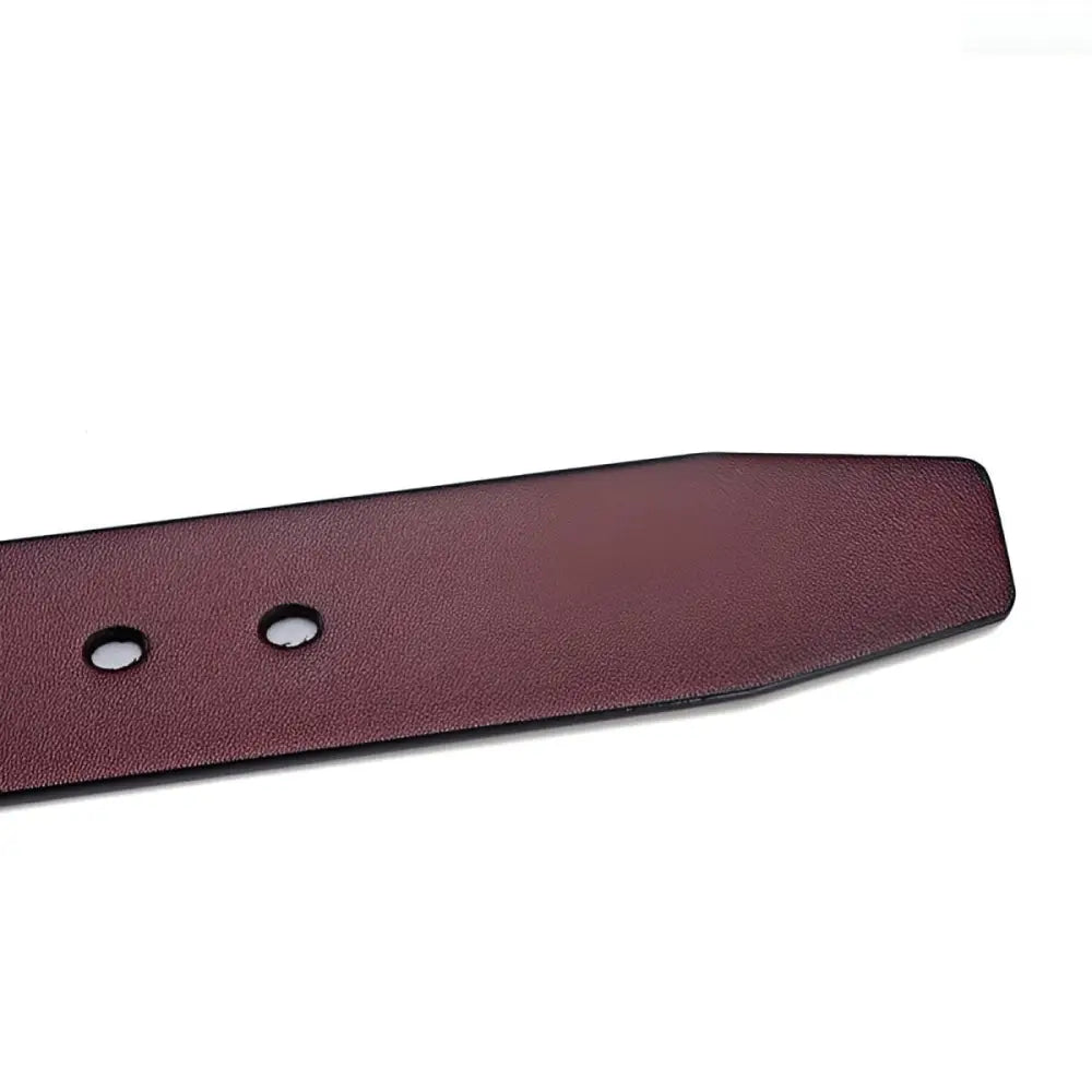 Maroon leather belt end with snap closure from Leather Belt with Snap Closures and Silver Hardware