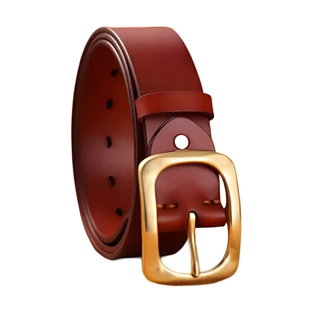 Brown leather belt with a gold buckle from Leather Belts with Brass or Gold Buckles collection