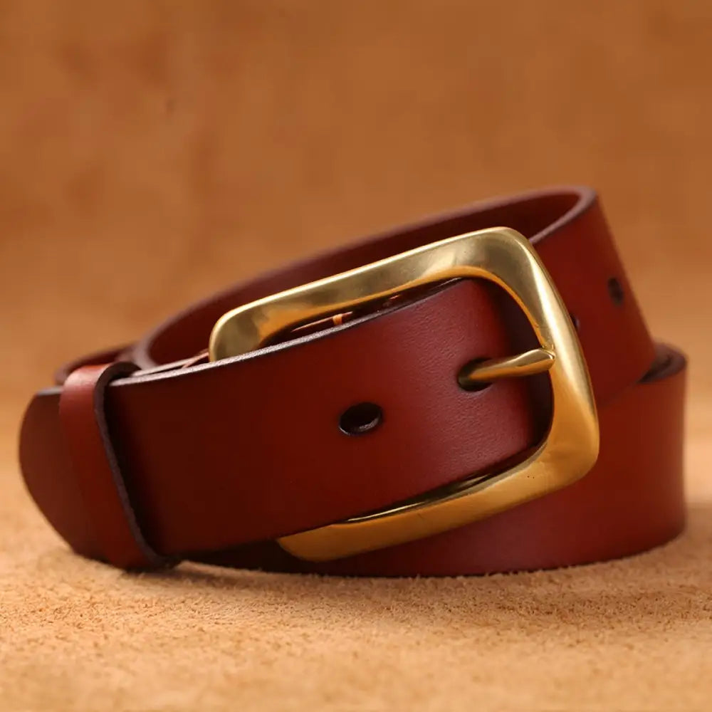 Brown leather belt with brass buckle from Leather Belts with Brass or Gold Buckles collection