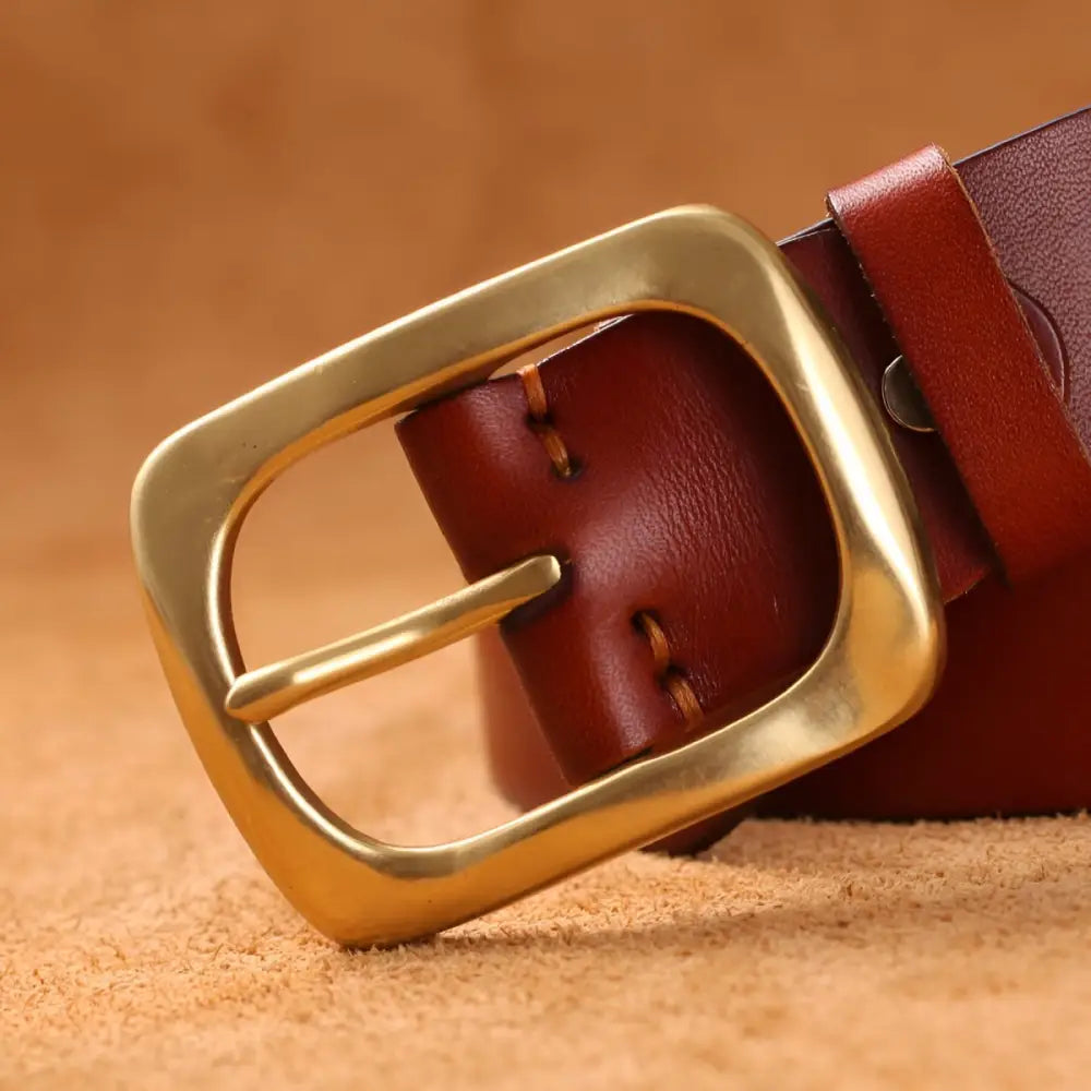 Brown leather belt with a brass buckle from Leather Belts with Brass or Gold Buckles collection