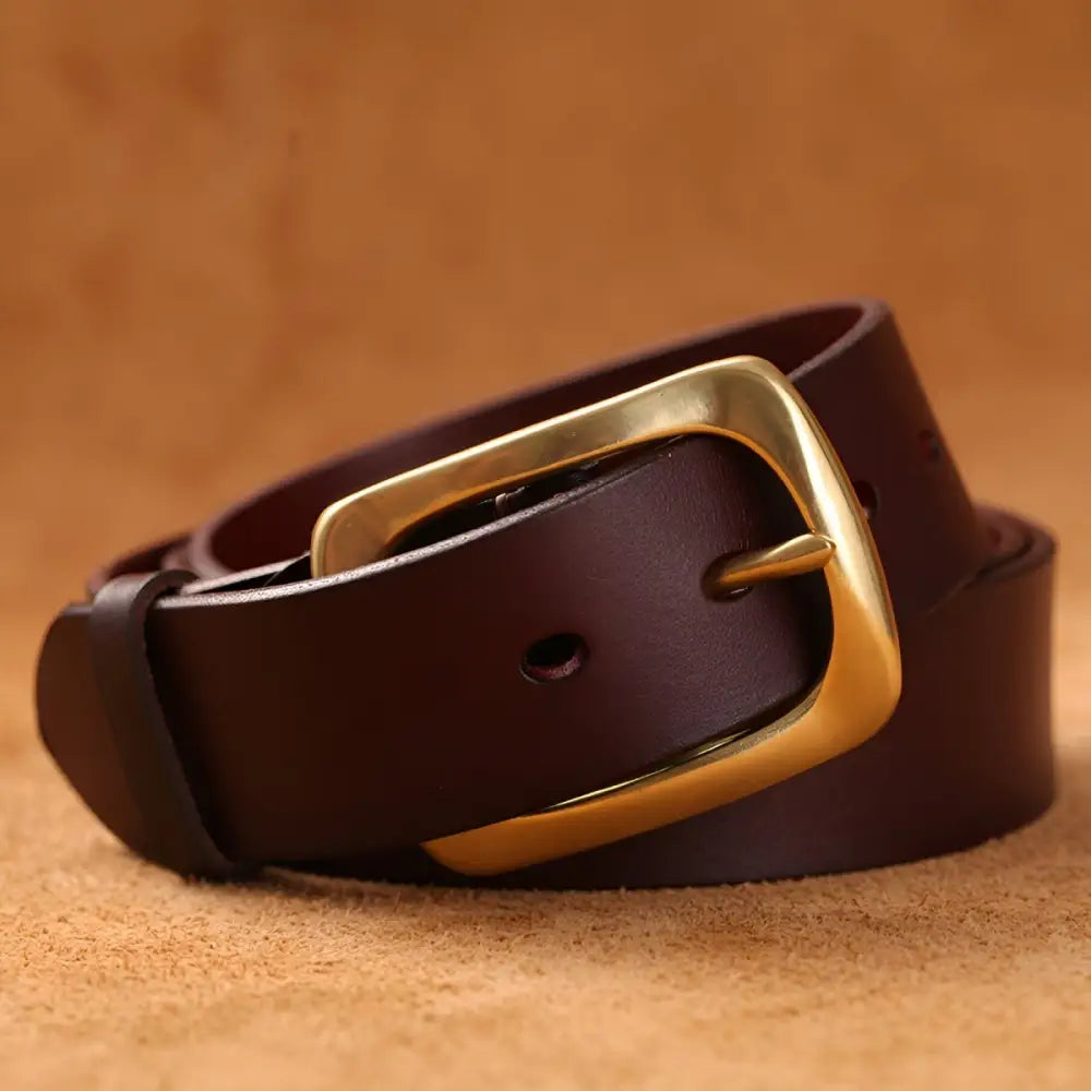 Brown leather belt with brass buckle from Leather Belts with Brass or Gold Buckles collection
