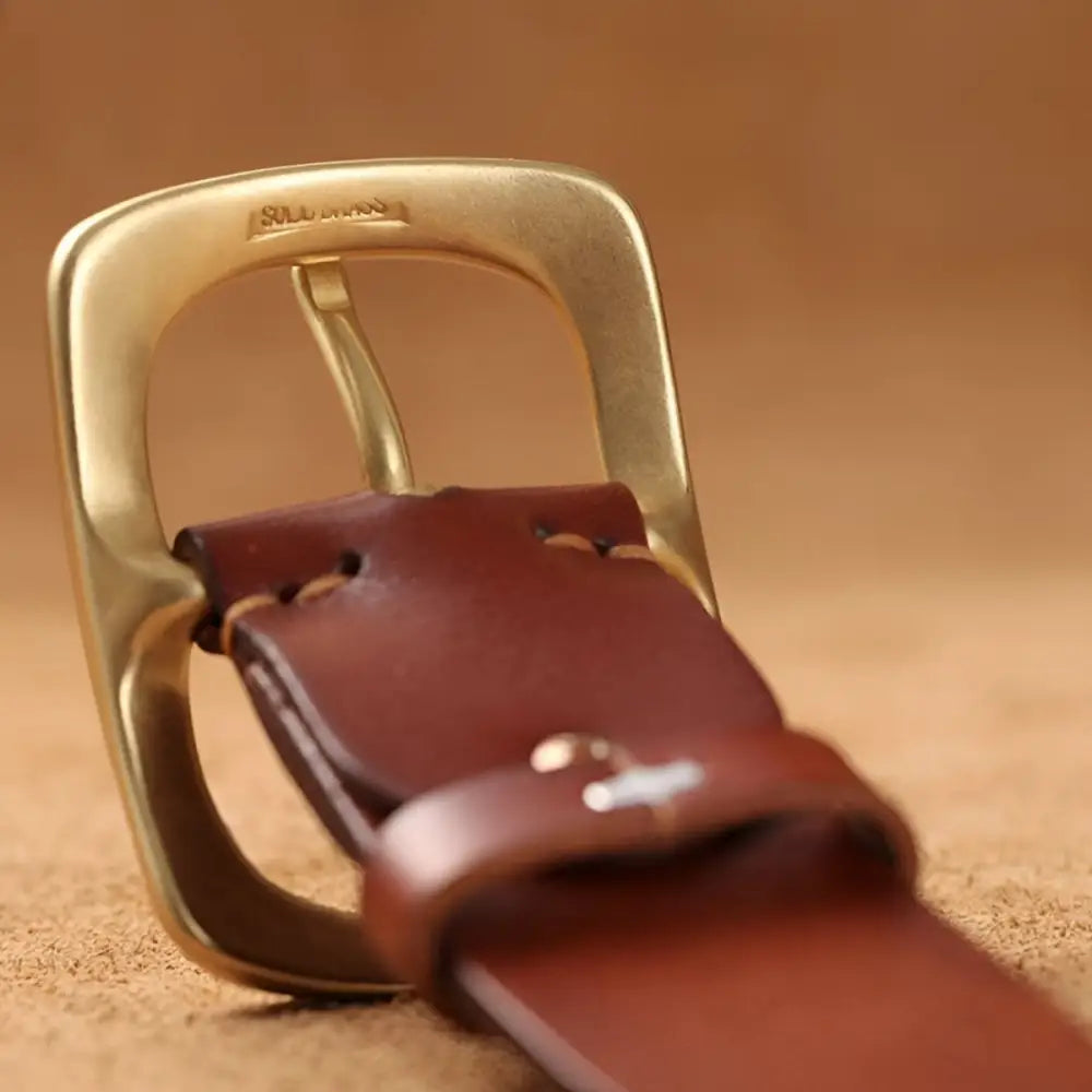 Brown leather belt with brass buckle from Leather Belts with Brass or Gold Buckles in Brown and Black