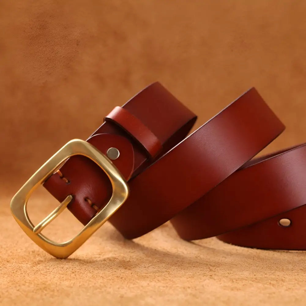 Brown leather belt with brass buckle from Leather Belts with Brass or Gold Buckles in Brown and Black