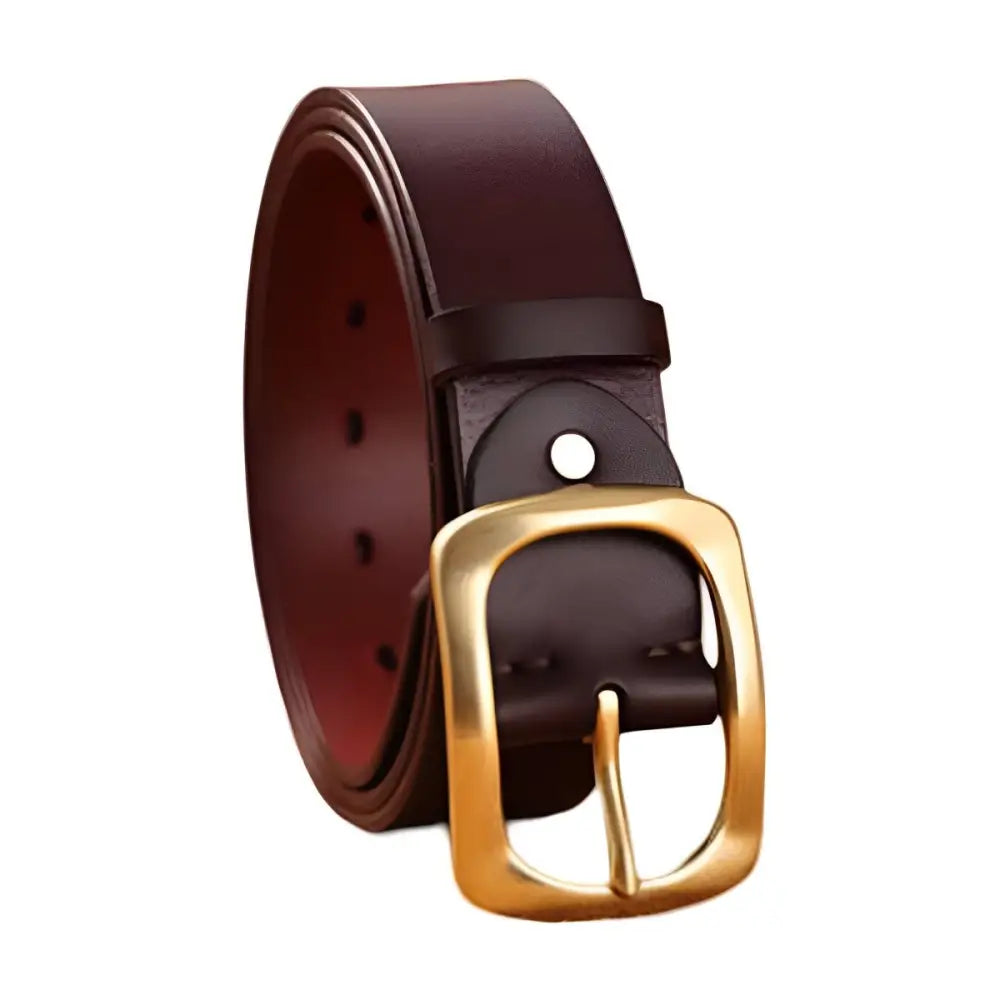 Brown leather belt with a gold buckle from Leather Belts with Brass or Gold Buckles collection