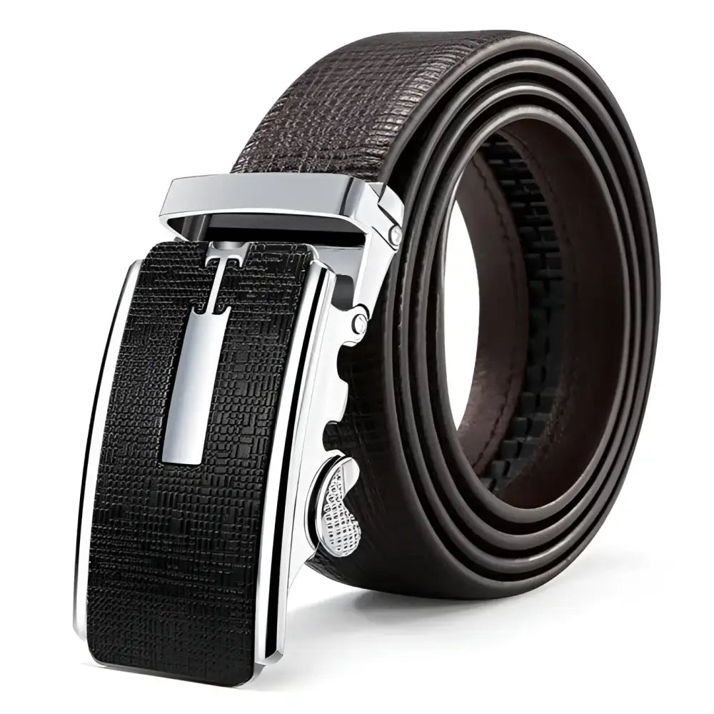 Brown leather belt with silver buckle from Leather Belts with Decorative Metal Buckles collection