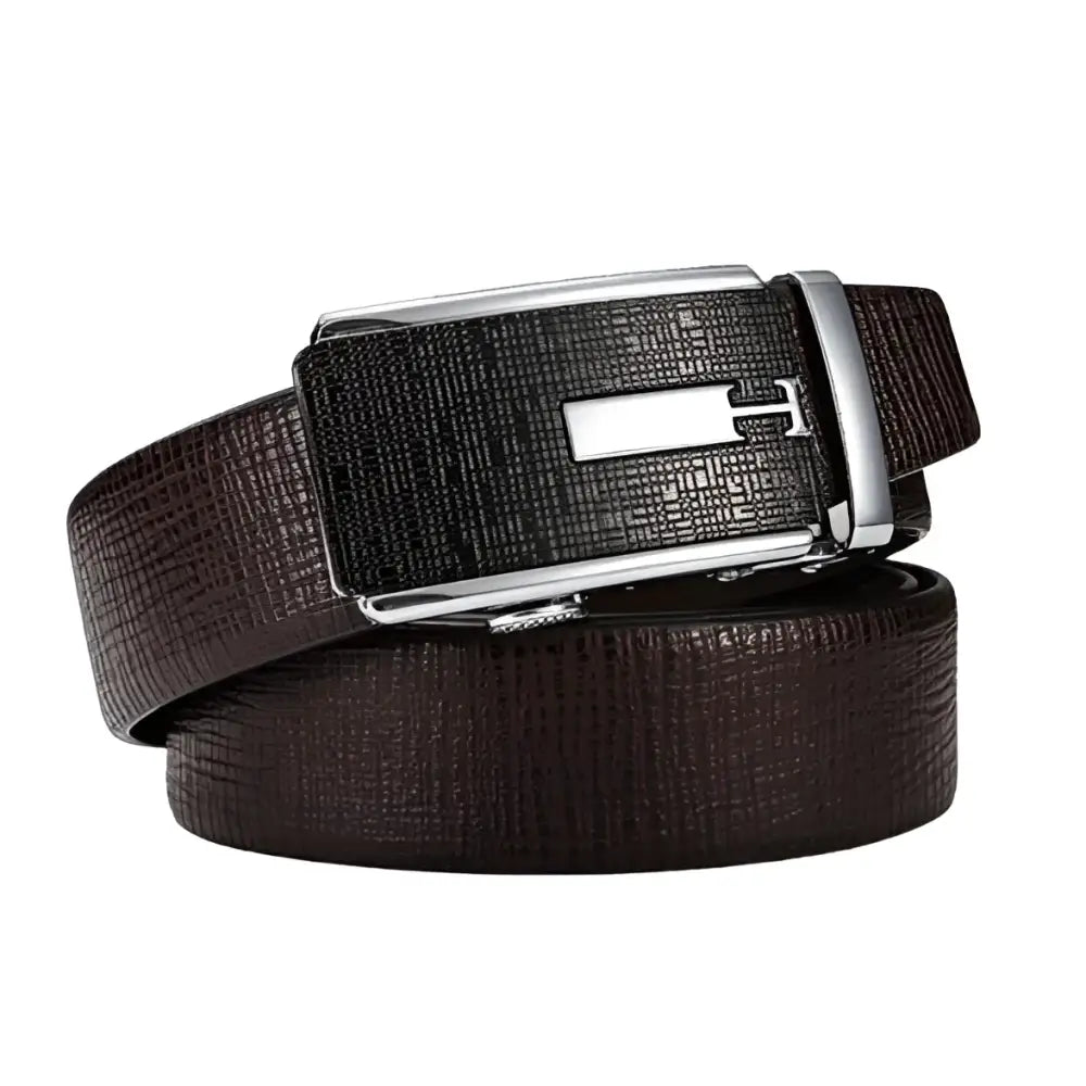 Brown leather belt with a silver buckle from Leather Belts with Decorative Metal Buckles collection