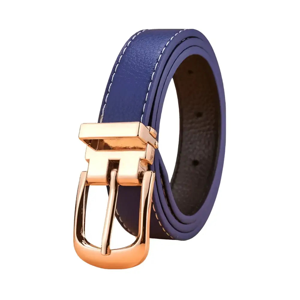 Blue leather belt with a gold buckle from Leather Belts with Gold Buckles in Blue