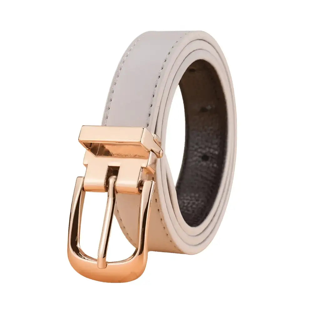 White leather belt with a gold buckle from Blue Leather Belts with Gold Buckles collection