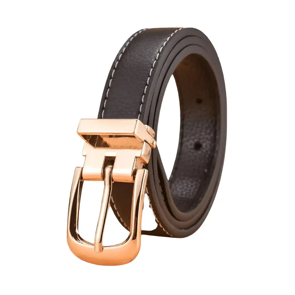 Brown leather belt with a gold buckle from Leather Belts with Gold Buckles in Blue