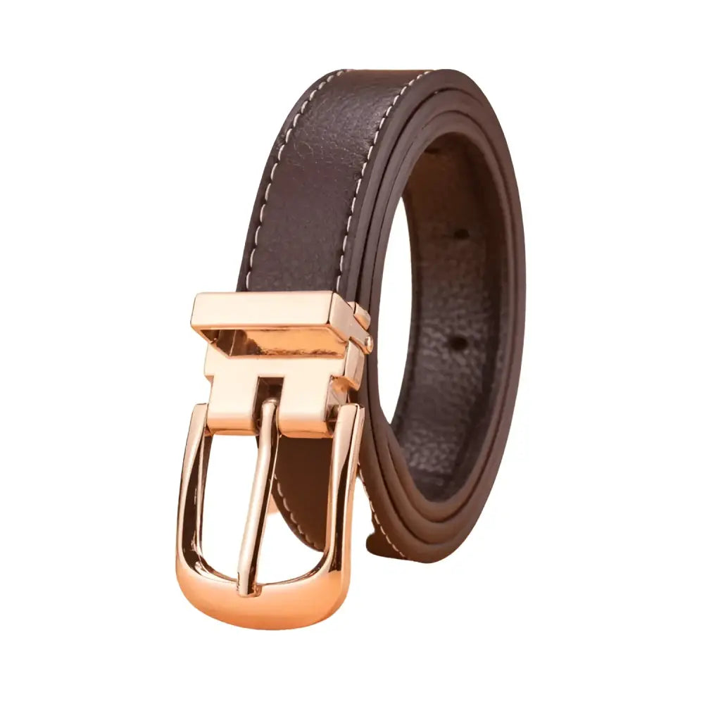 Brown leather belt with a gold buckle as featured in the Leather Belts with Gold Buckles in Blue collection