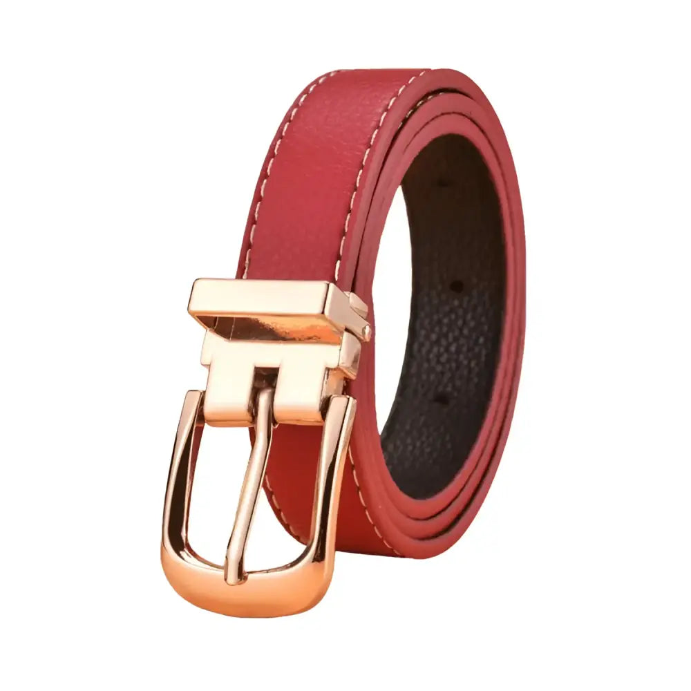 Red leather belt with a gold buckle from Leather Belts with Gold Buckles in Blue
