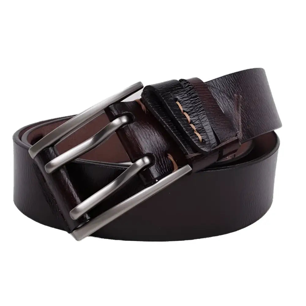 Brown leather belt with a silver buckle from Leather Belts with Metal and Silver Buckles collection