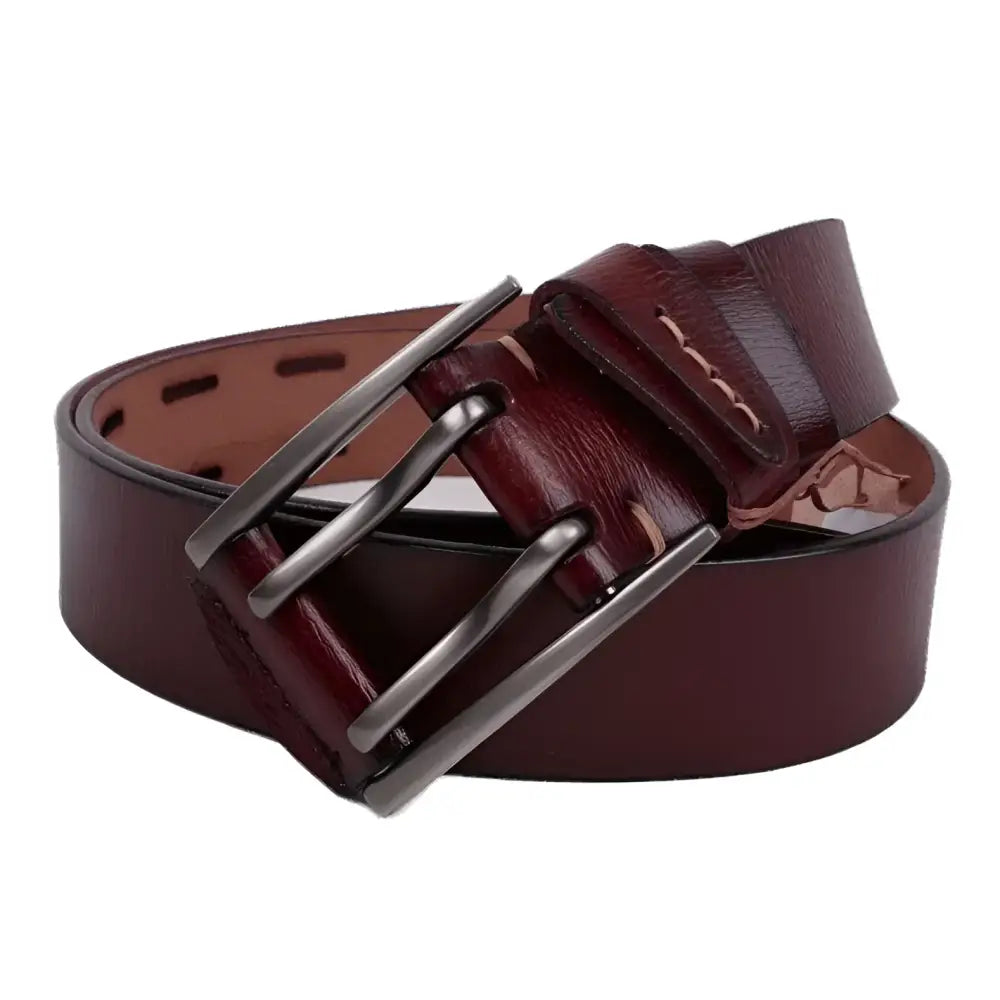 Brown leather belt with a metal buckle from Leather Belts with Metal and Silver Buckles collection