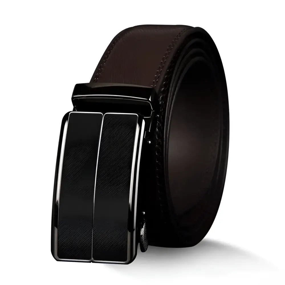 Brown leather belt with a black metal buckle from Leather Belts with Metal or Black Buckles