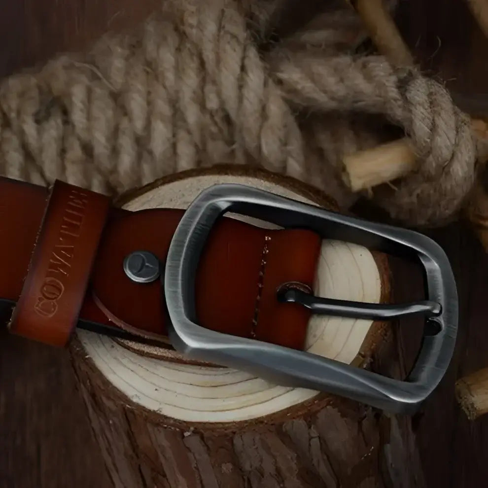 Brown leather belt with silver buckle from Leather Belts with Silver Buckles collection
