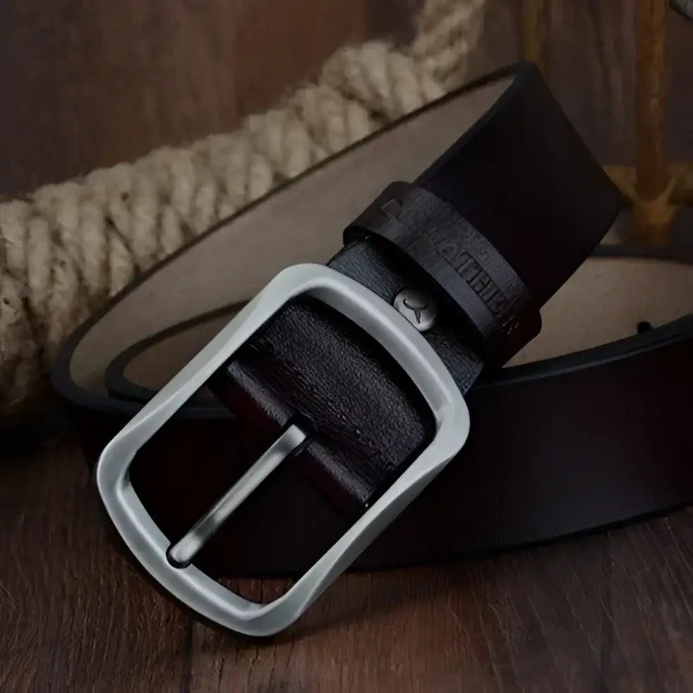 Brown leather belt with a silver buckle from Leather Belts with Silver Buckles in Brown and Black Styles