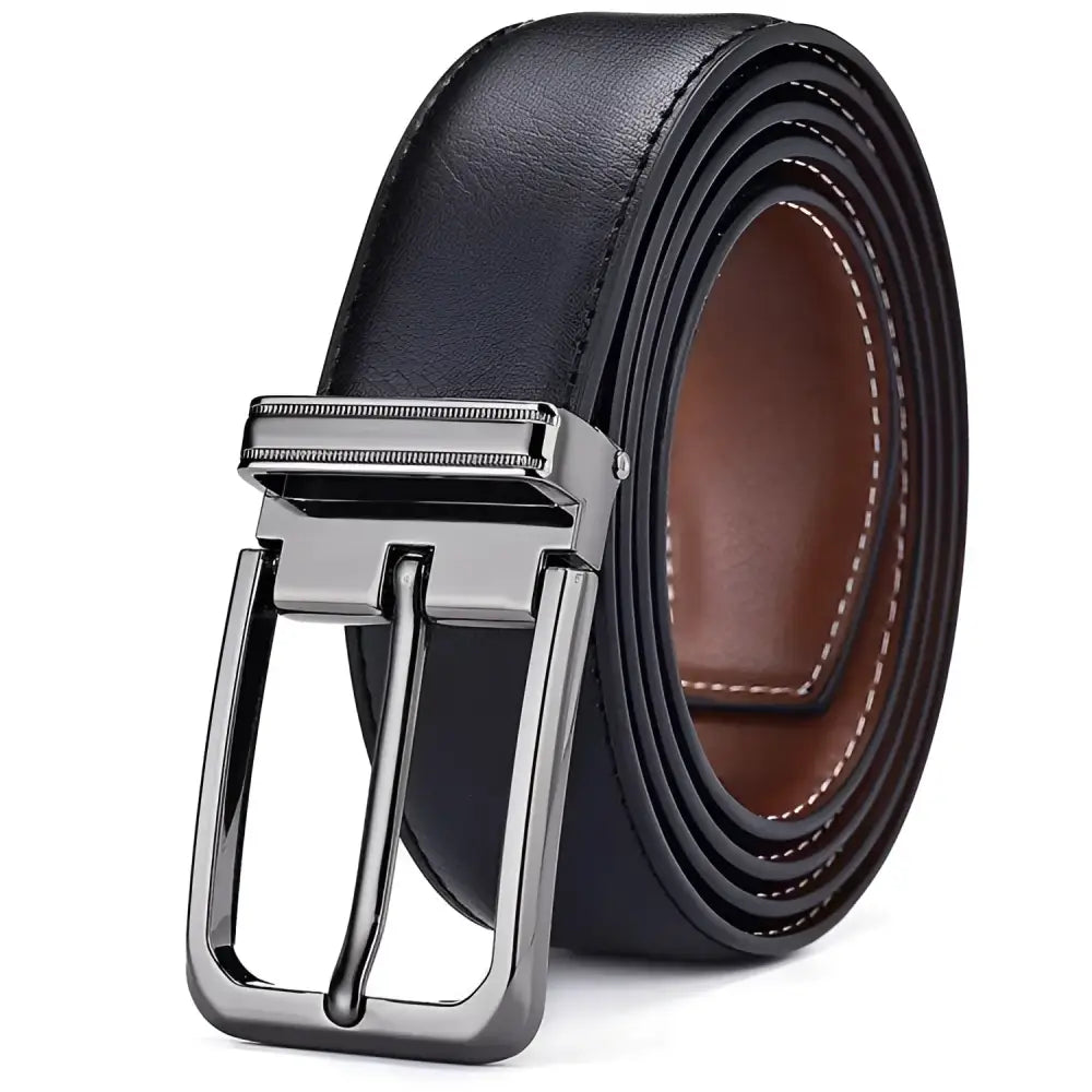 Black leather suit belt with silver buckle, luxury belt en cuir for formal wear