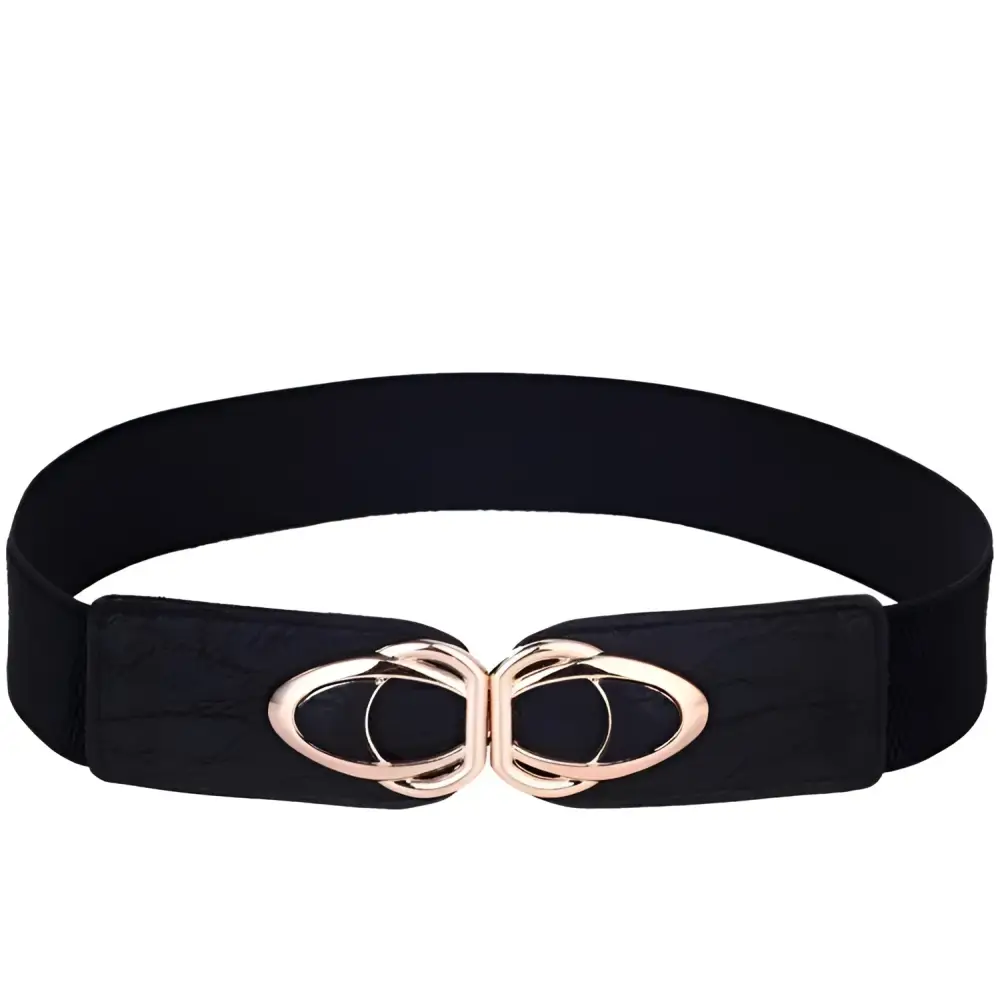 Black elastic belt with gold oval buckle for Leopard Print Shirt Dress with Joséfine Belt