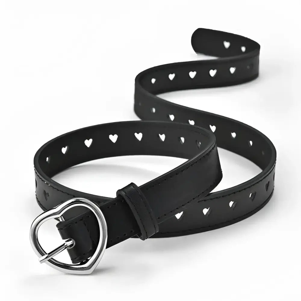 Love Model colorful heart-perforated leather belt with black belt and heart-shaped buckle