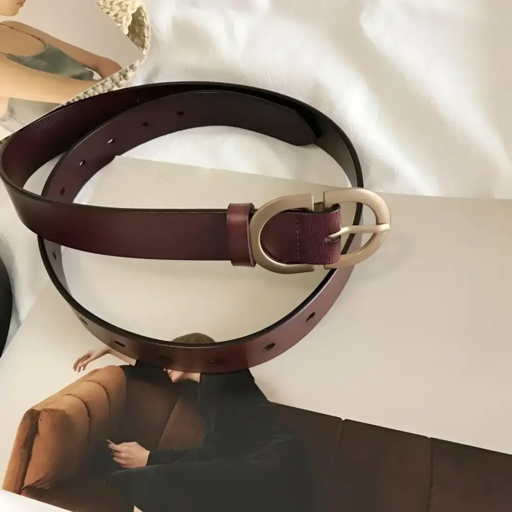 Menenba belt Black leather with gold buckle for women’s fashion