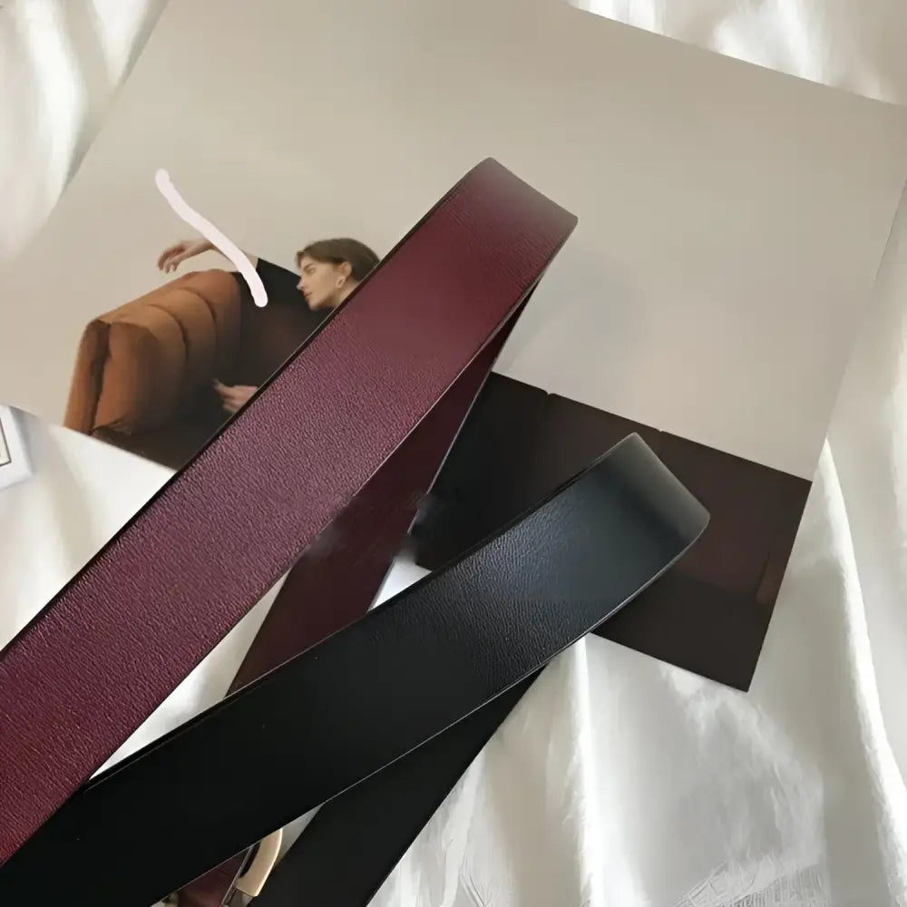 Menenba belt black leather with gold buckle and burgundy and black leather belts