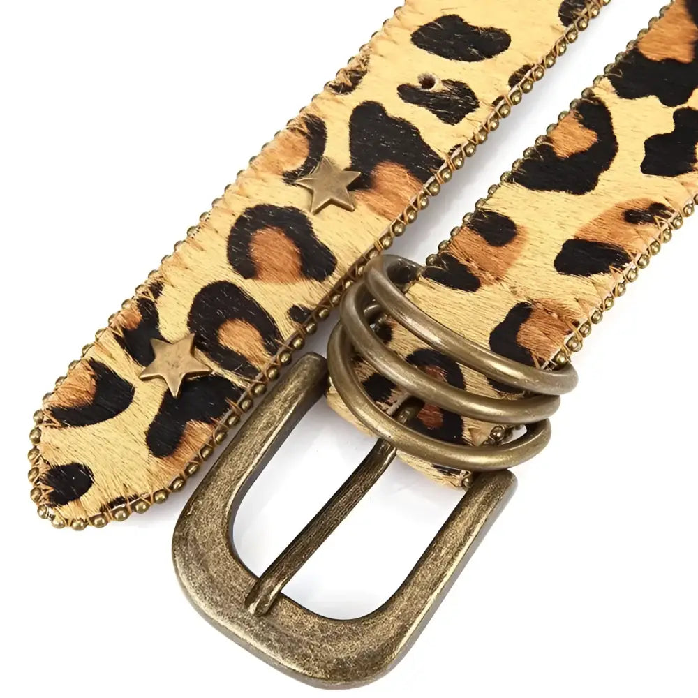 Image of Nahuel Leopard Print Belt with Star Accents and Metal Buckle