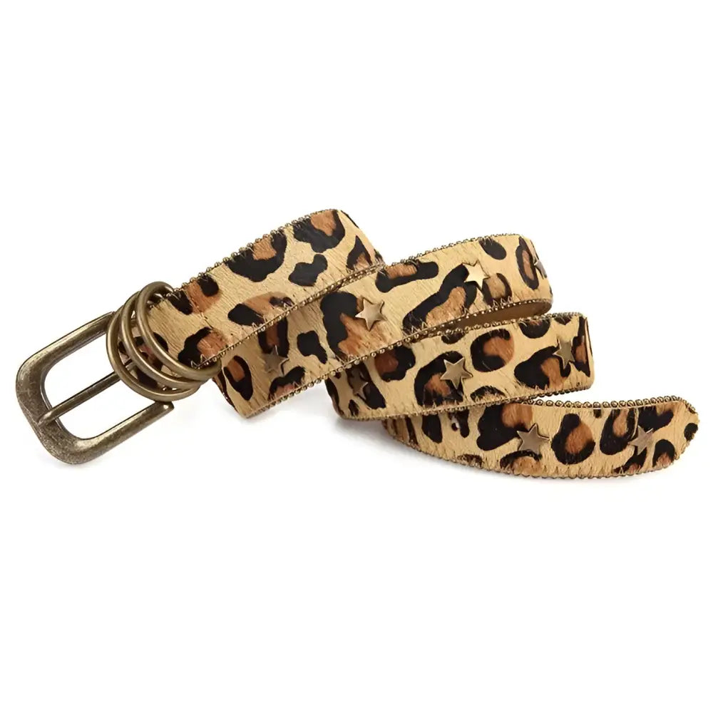 Nahuel Leopard Print Belt with Star Accents showcasing stylish animal print and star details