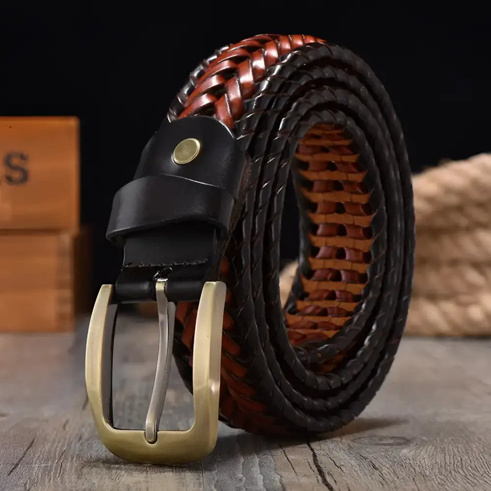 Nikoloz Belt Braided Leather with Brass Buckle for Men, stylish and durable leather accessory