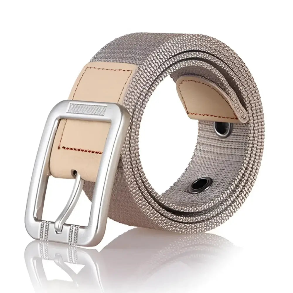 Beige canvas belt with silver buckle from Nylon Biona Belt collection