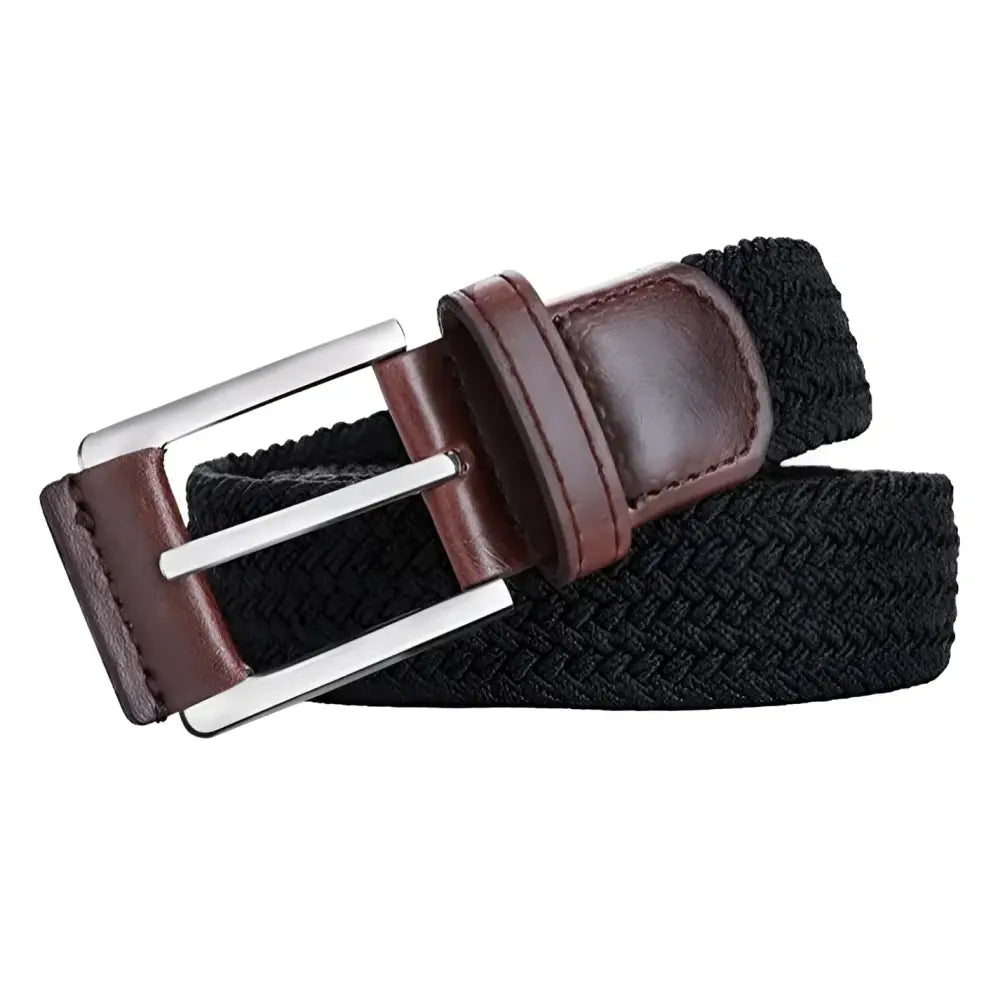 Oscar Model elastic braided belt with brown leather accents and silver buckle