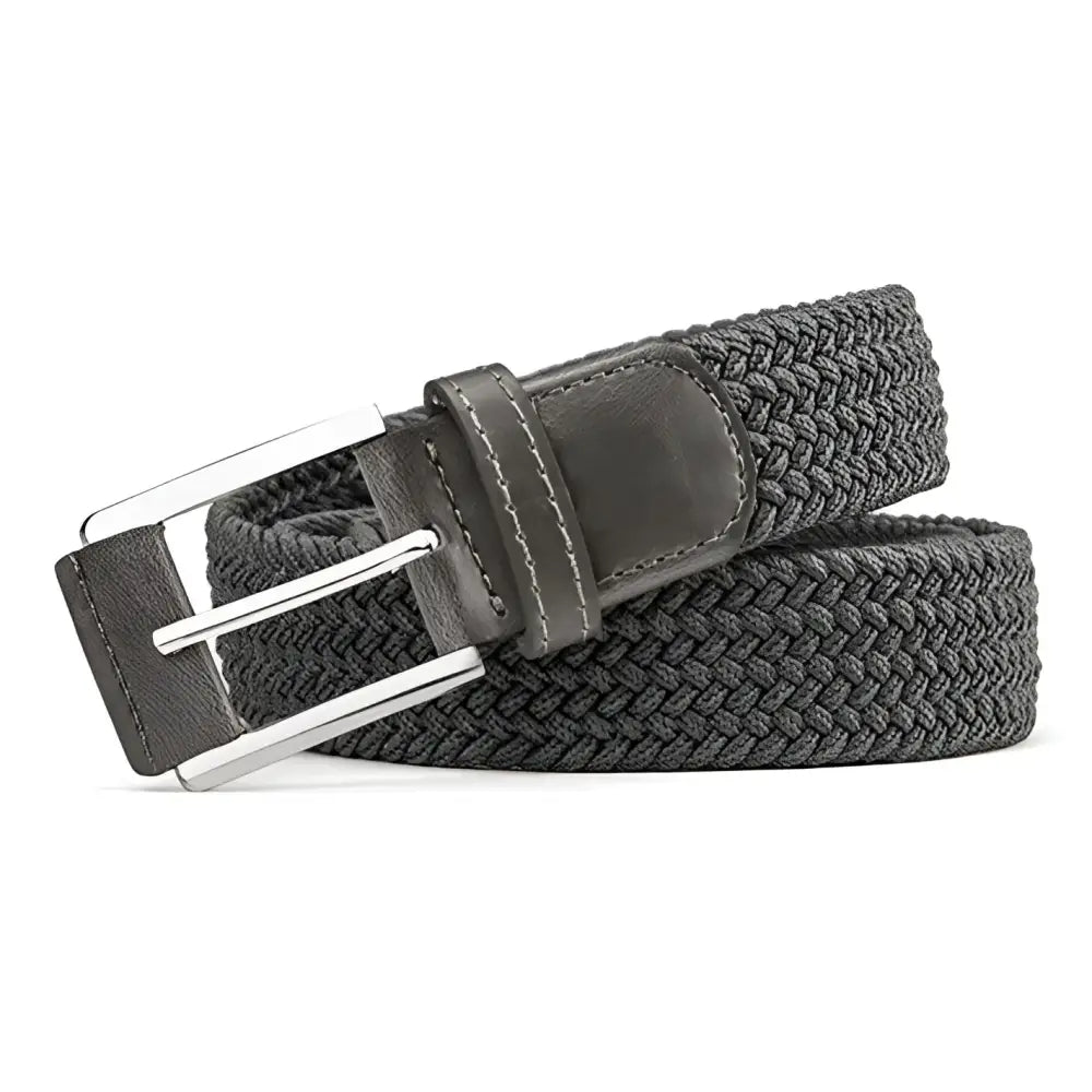 Oscar Model elastic braided gray belt with silver buckle and leather accents