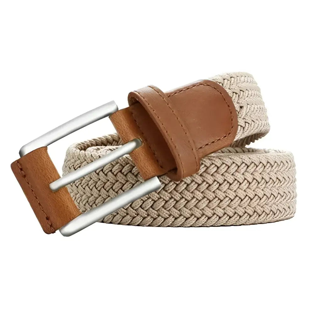 Oscar Model elastic braided belt with beige and brown leather accents
