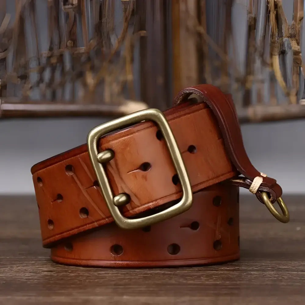 Osomache leather belt with brass buckle in brown, premium leather belt accessory