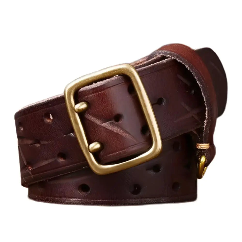 Osomache leather belt with brass buckle in brown, stylish leather belt accessory