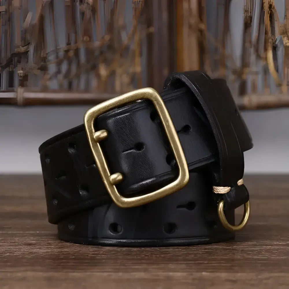 Osomache leather belt with brass buckle in maroon and brown color for stylish wear