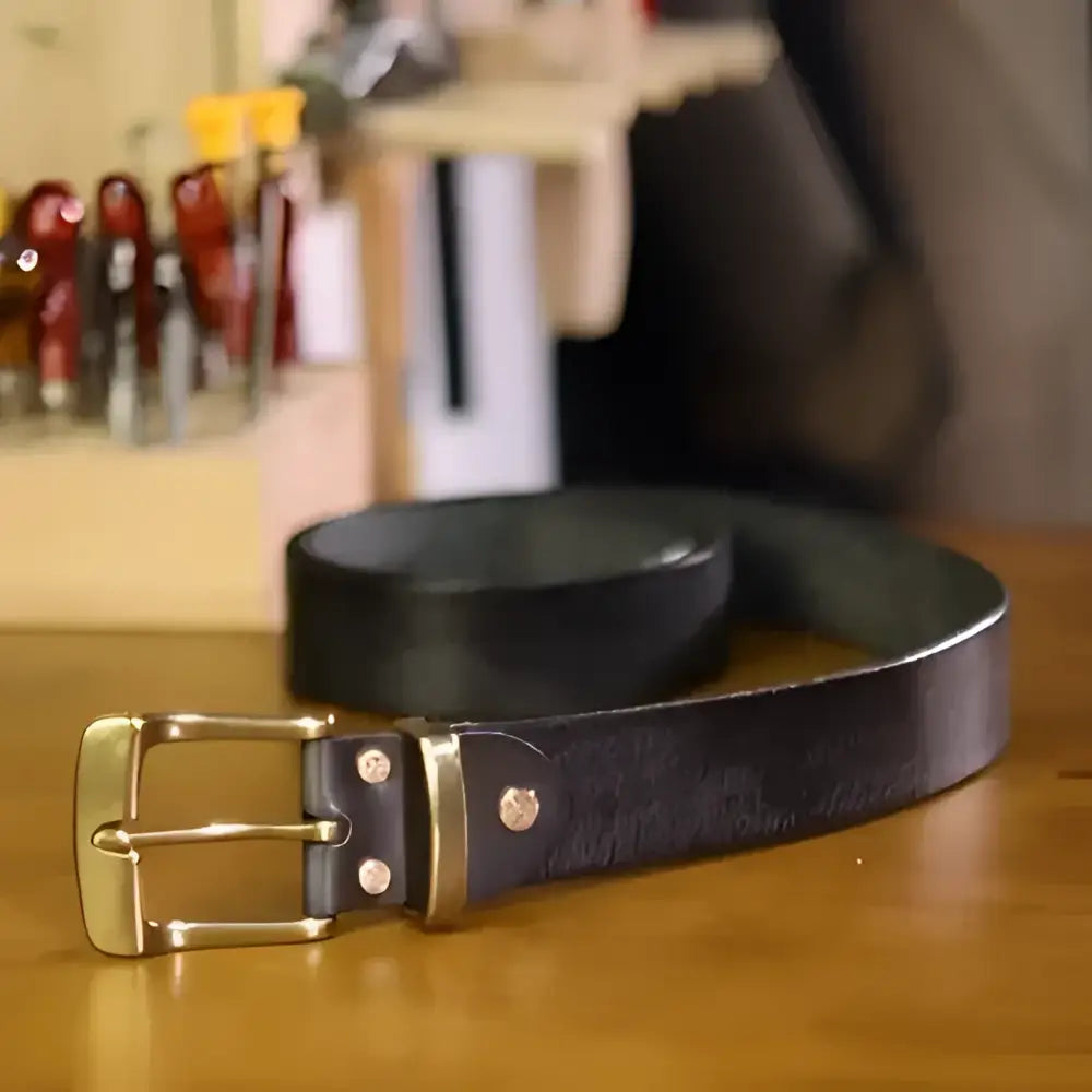 Black leather belt with brass buckle from Paki Belt Brown Leather Belt collection