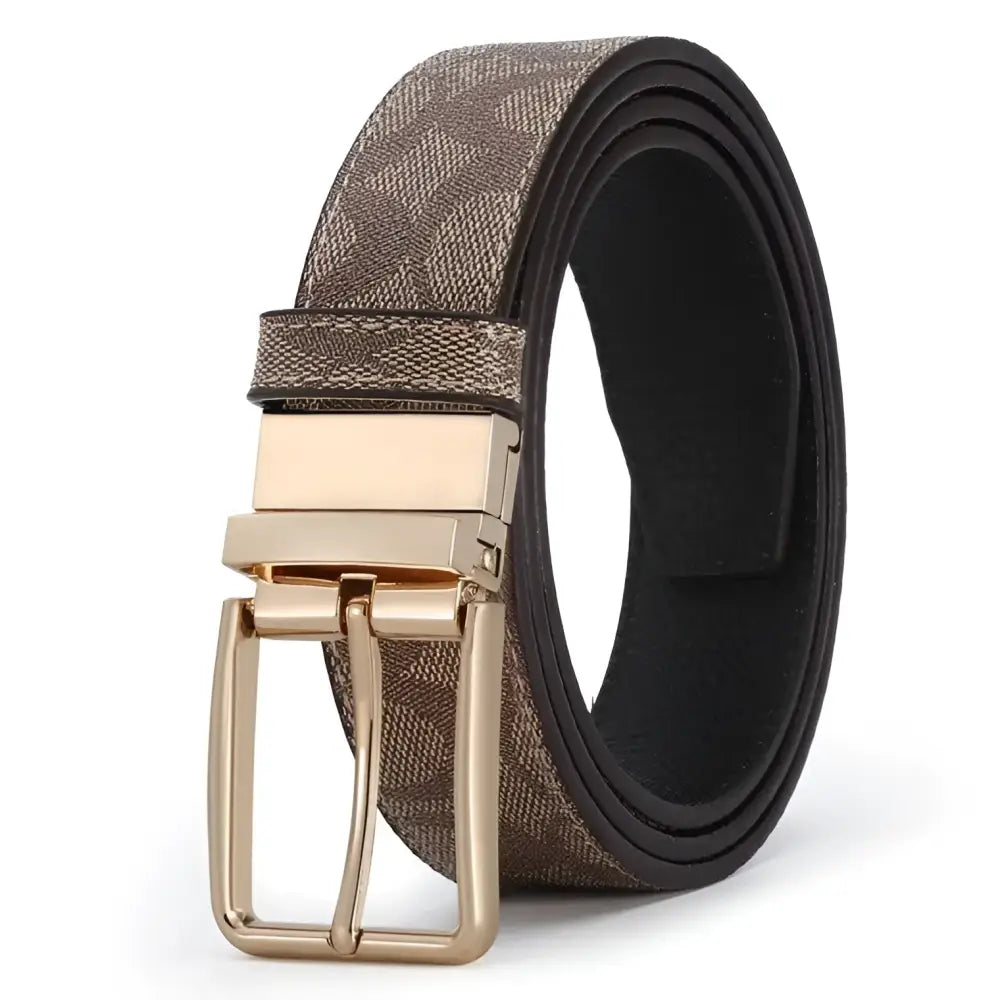 Patterned leather suit belt with gold buckle in cuir pour homme for a refined look