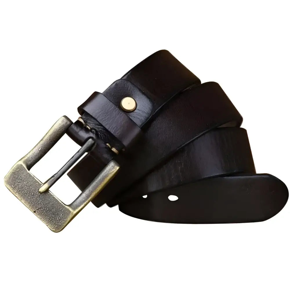 Dark brown Ramthia Men’s leather belt with aged brass buckle for men’s fashion