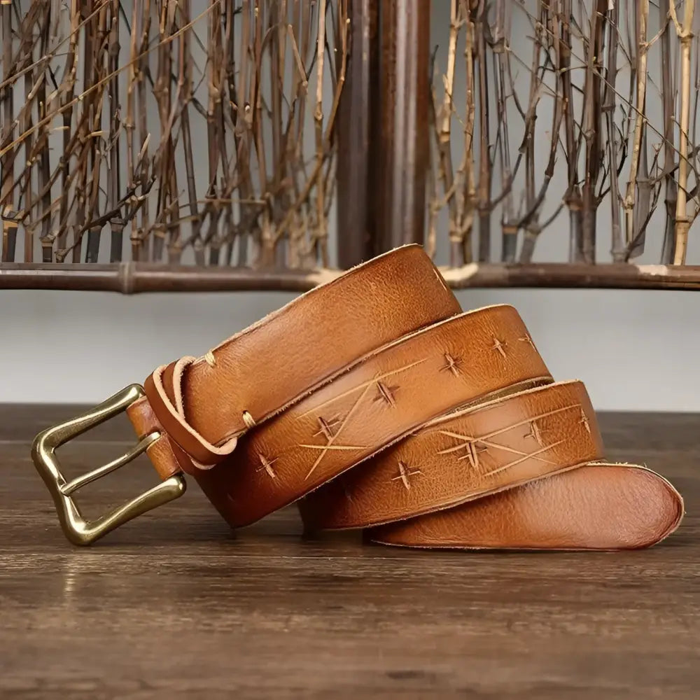 Leather belt with brass buckle, matching the Red Leather Belt with Brass Buckle product