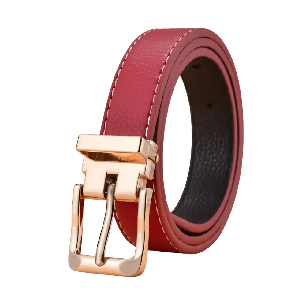 Red leather children’s belt with gold buckle for Kids, stylish and durable accessory