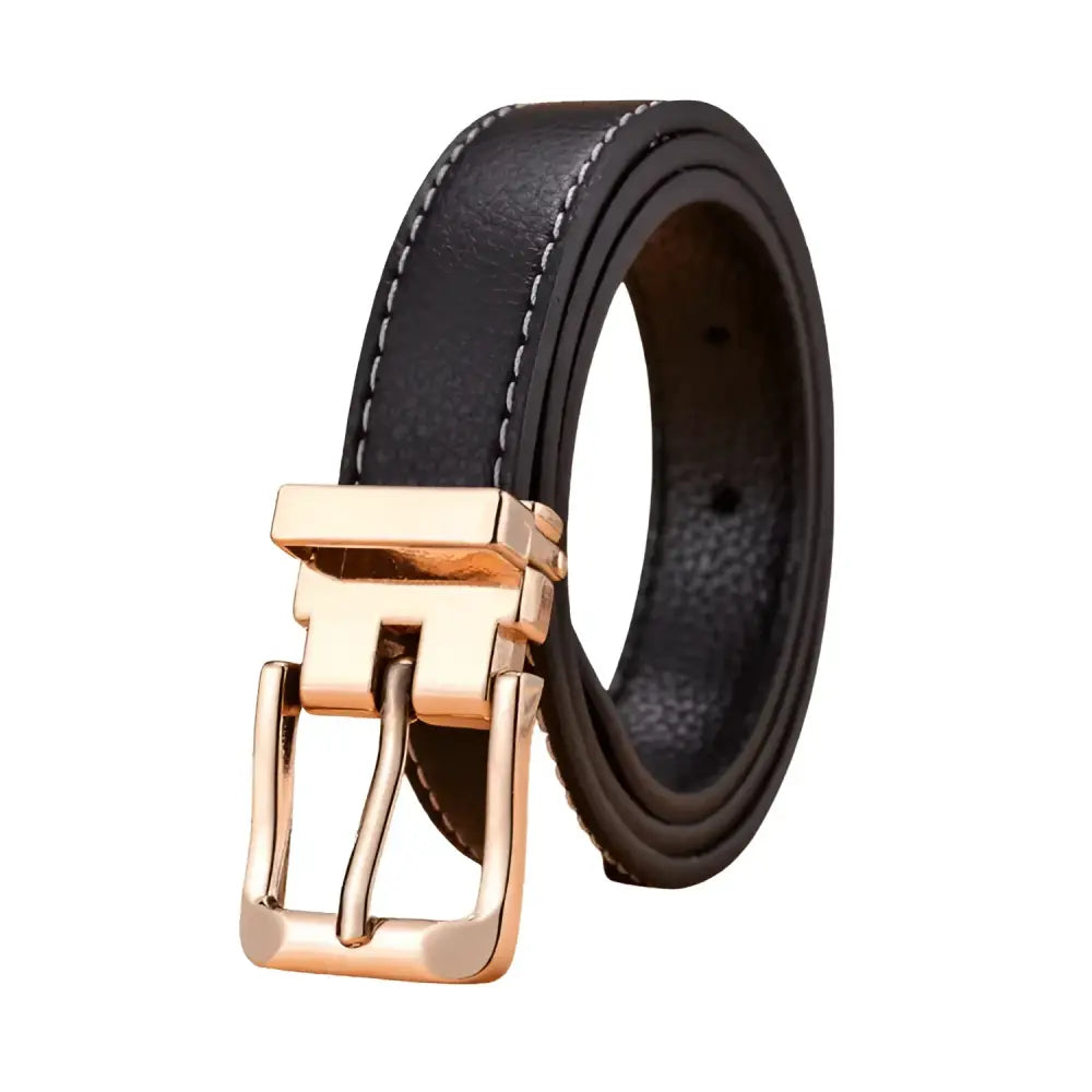 Black leather children’s belt with gold buckle for kids fashion accessory