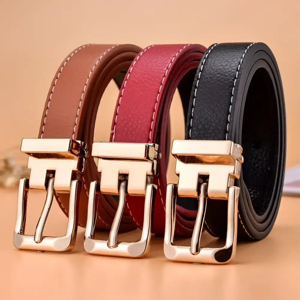 Three leather children’s belts with gold buckles for stylish kids’ accessories