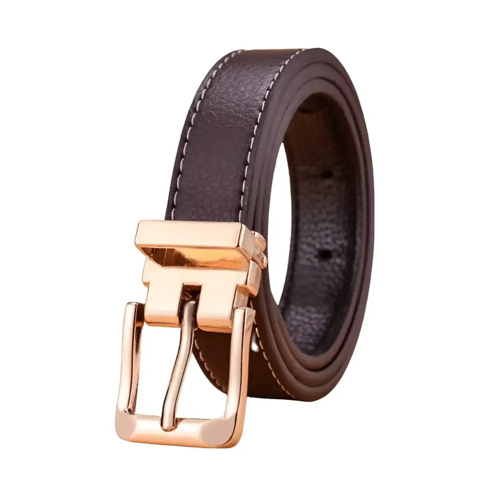 Brown leather children’s belt with gold buckle for kids luxury accessory