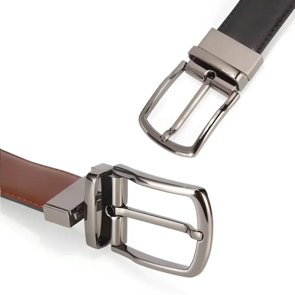 Reversible Leather Belt with Silver Buckle showcasing versatile style and premium reversible leather
