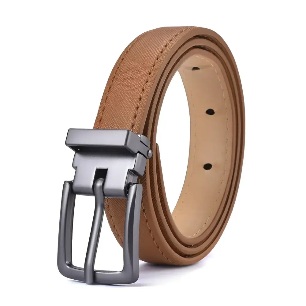 Reversible vegan leather belt with metal buckle and crocodile pattern